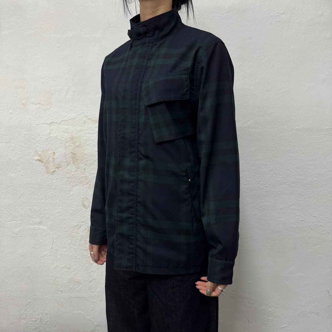 히스테릭글래머 네이비 그린 믹스컬러 체크 패턴 집업 하프 코트 자켓 상품이미지1