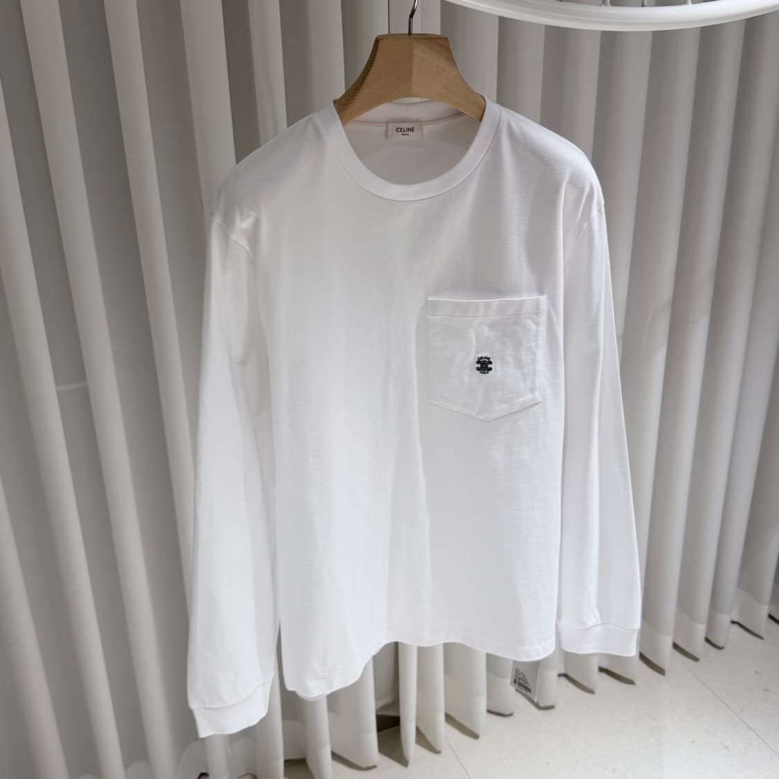(S+급/XL) / 셀린느 포켓 로고 롱슬리브 긴팔 티셔츠 화이트 상품이미지3