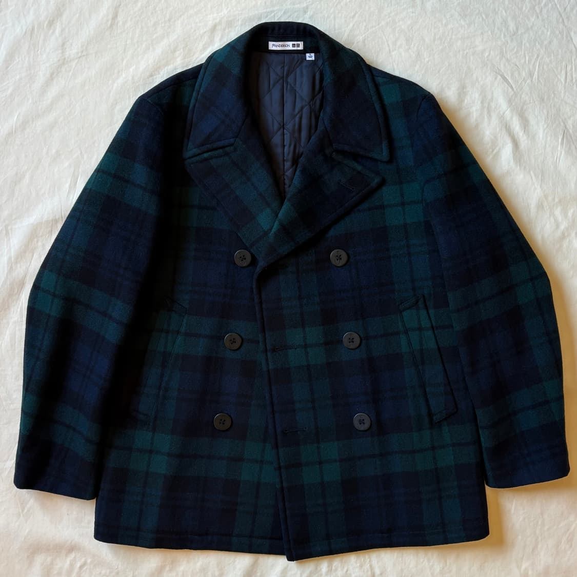[L] JW 앤더슨 & 유니클로 블랙와치 타탄 체크 울 피코트 상품이미지6
