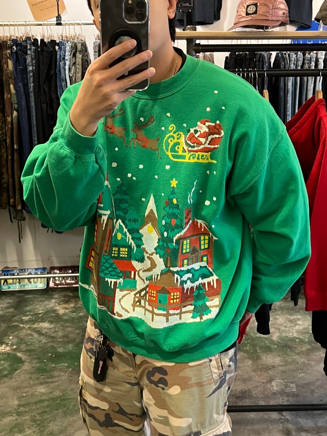 [2XL] 길단 바디 크리스마스 그래픽 그린 스웻셔츠 상품이미지3