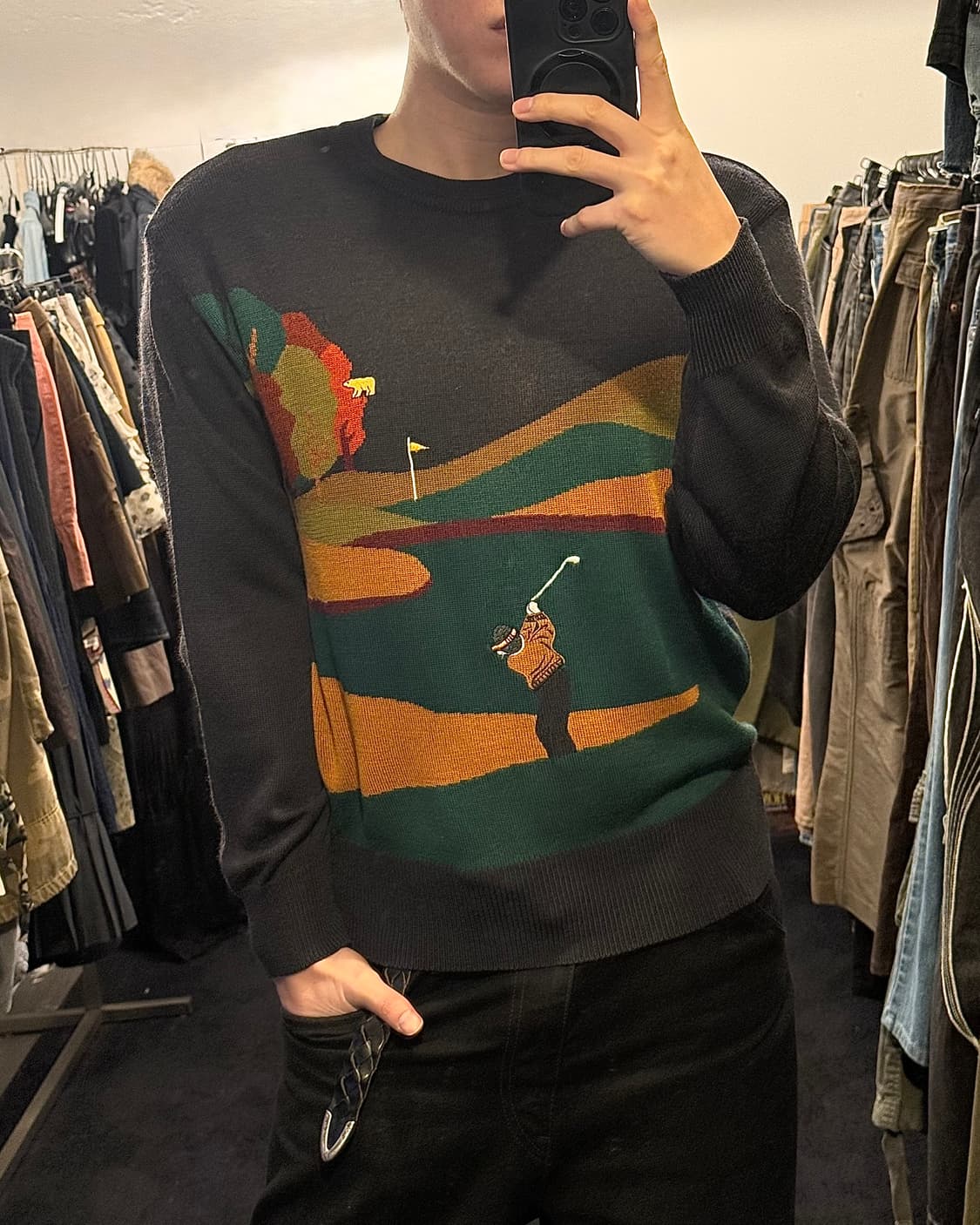 잭 니클라우스 골프 웨어 울 니트 스웨터 자수 보라색 퍼플 빈티지 라운지 상품이미지2