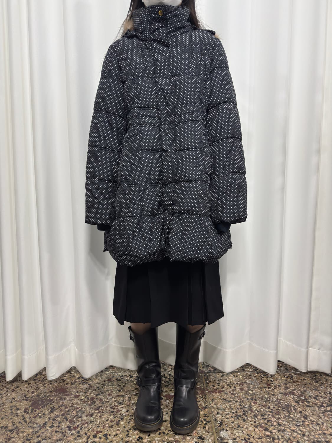 dot fur hood long padding 상품이미지2