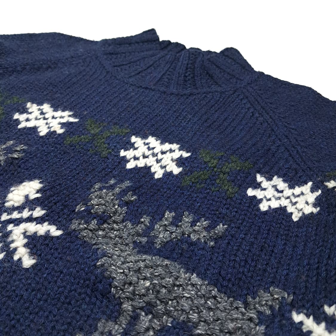 CL068 엘엘빈 울실크 90s 순록노르딕 네이비 목넥 니트 스웨터 상품이미지4