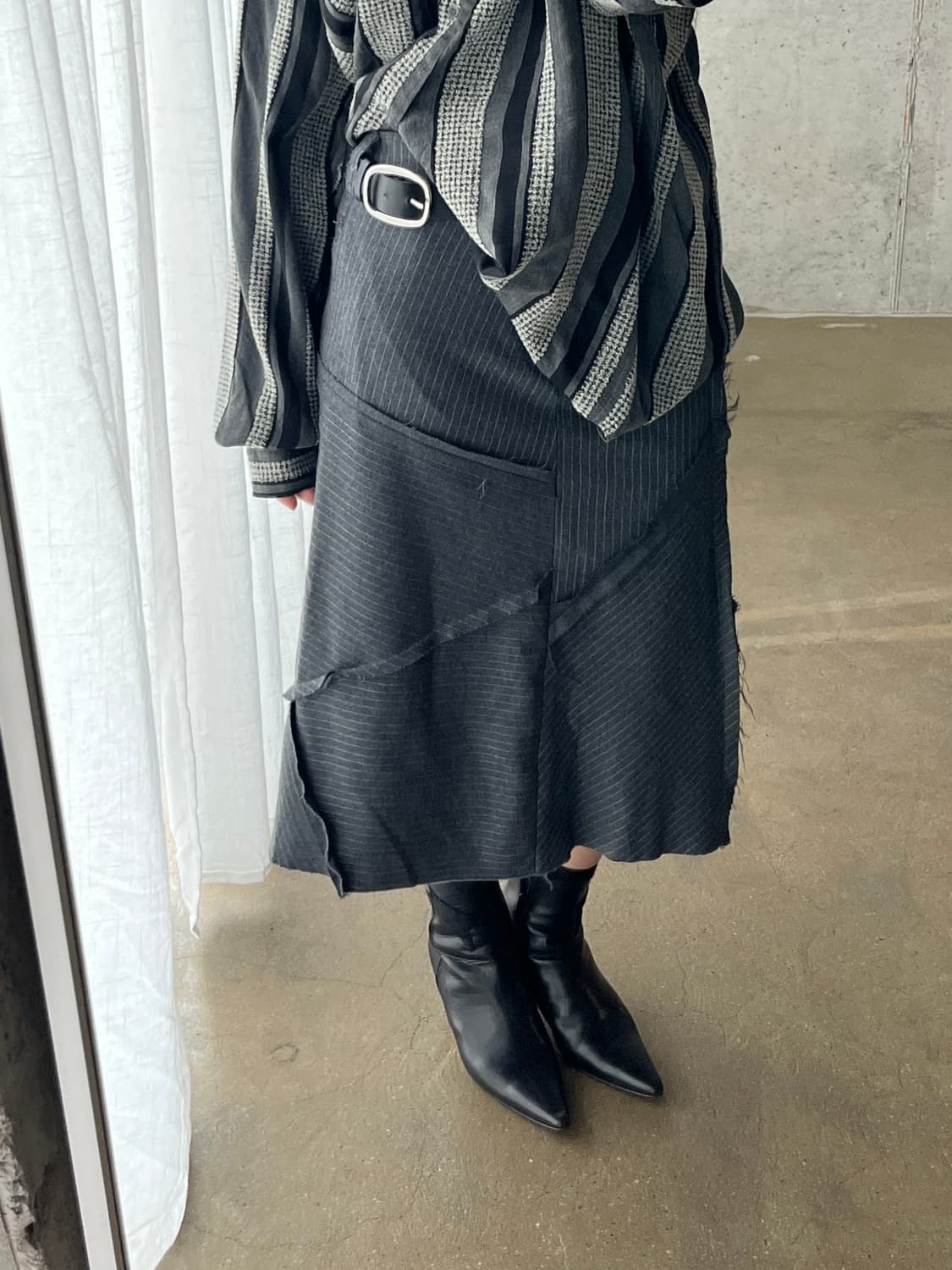 The ballroom 패치워크 울 스커트 그레이 상품이미지3