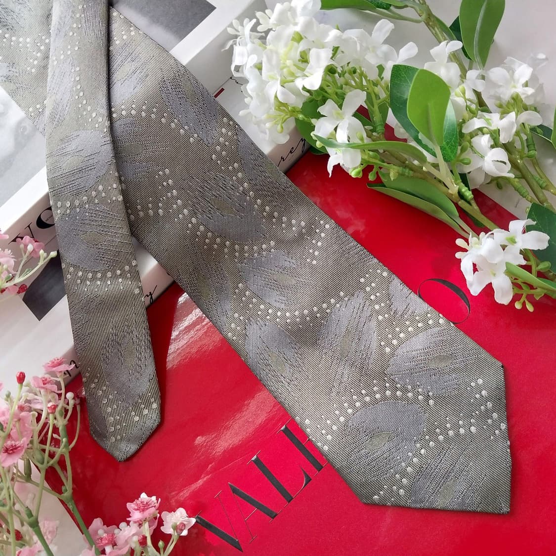 발렌티노 실크 올리브그레이 패턴 넥타이 8.9cm A등급 K2161 상품이미지4