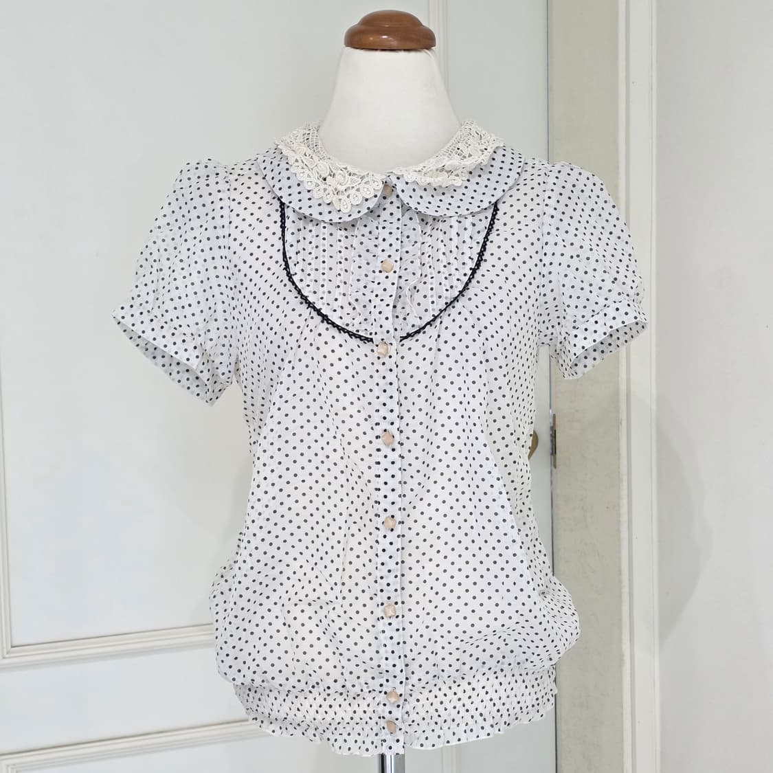 titty&co 일본빈티지)양산형st 모리걸 도트 레이스 벌룬셔츠블라우스 상품이미지3