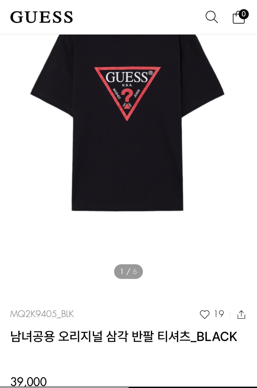 게스 남녀공용 오리지널 삼각 반팔 티셔츠 M 상품이미지2