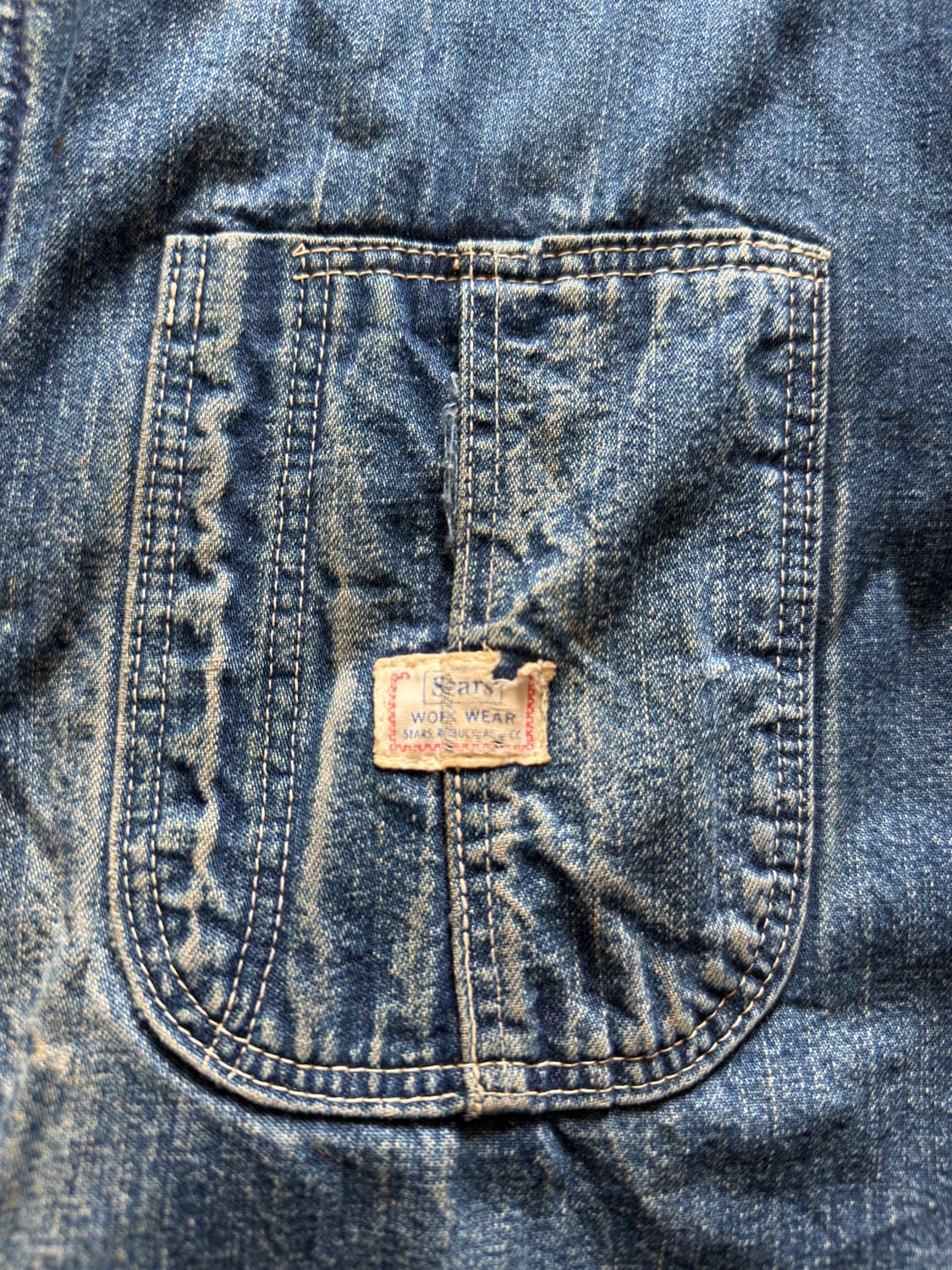 60s USA Sears 하드 페이딩 디스트로이드 데님 초어 워크자켓 상품이미지7