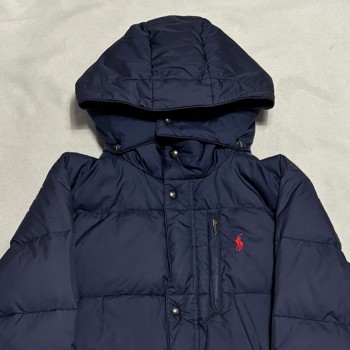 XL 폴로랄프로렌 레드 포니 네이비 덕 다운 후드 패딩 상품이미지1