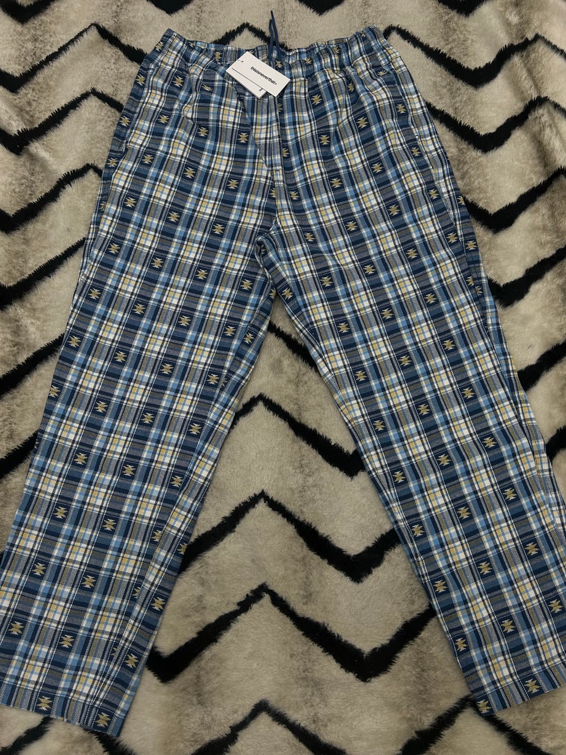 [L]디스이즈네버댓 아프리칸 체크 밴딩 와이드 코튼 팬츠/블루 상품이미지3