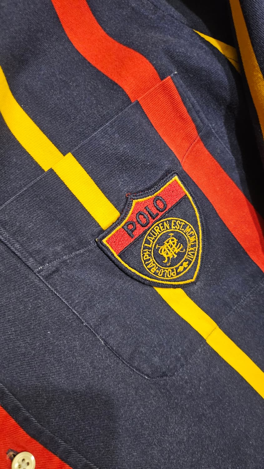 (XL-100)90's 폴로 랄프로렌 쉴드 패치 스트라이프 셔츠 상품이미지8