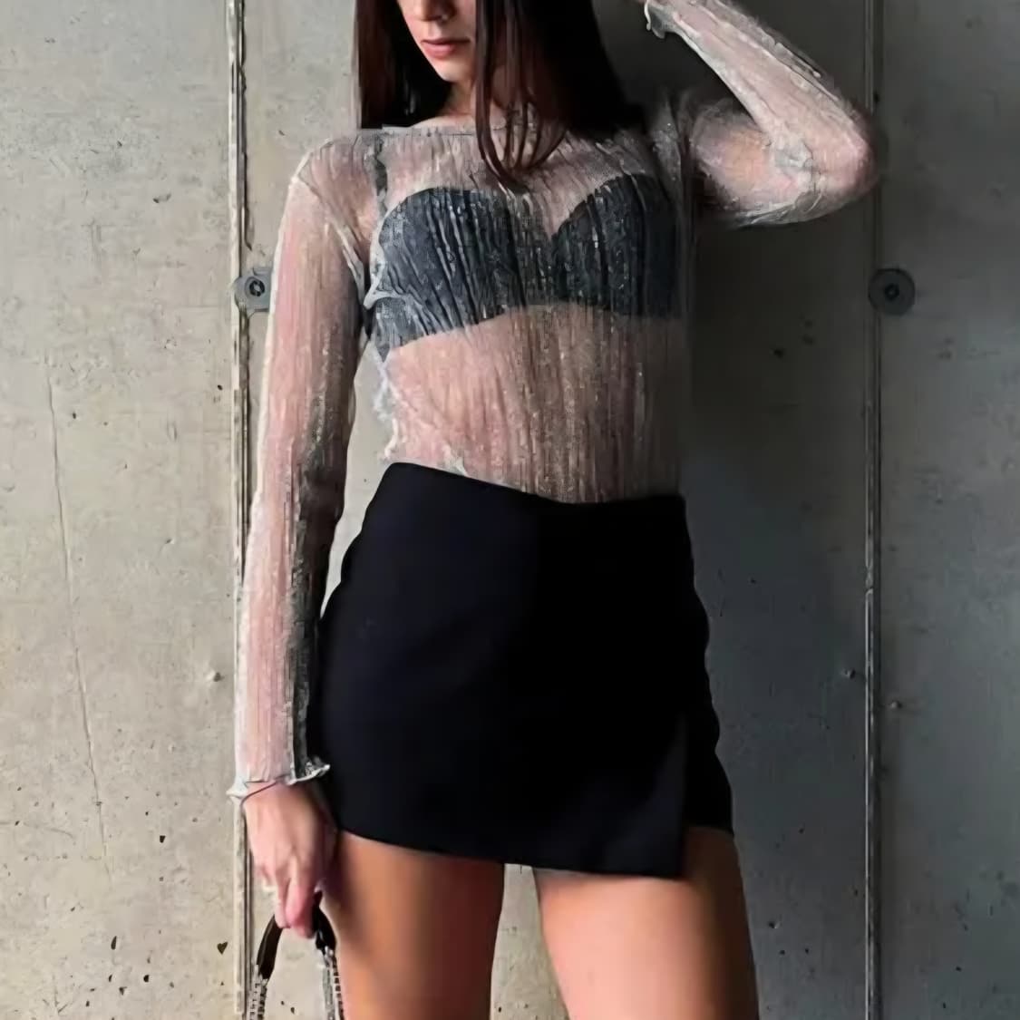 (새상품) ZARA 자라 글리터 시스루 탑 실버컬러 L 상품이미지2