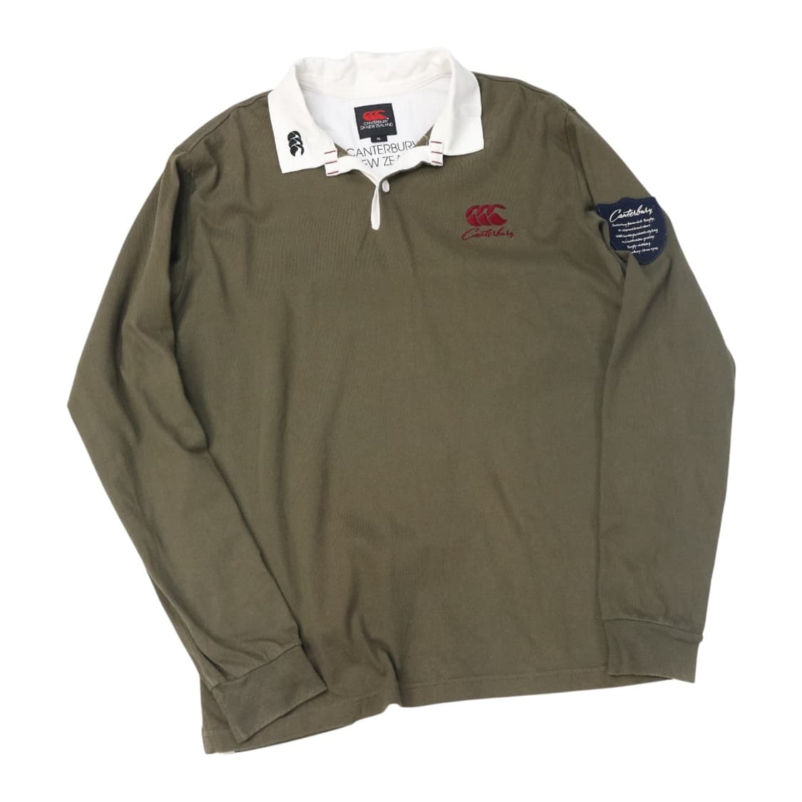캔터베리(Canterbury) 빈티지 카키 자수 와펜 럭비 셔츠 (XL) 상품이미지1