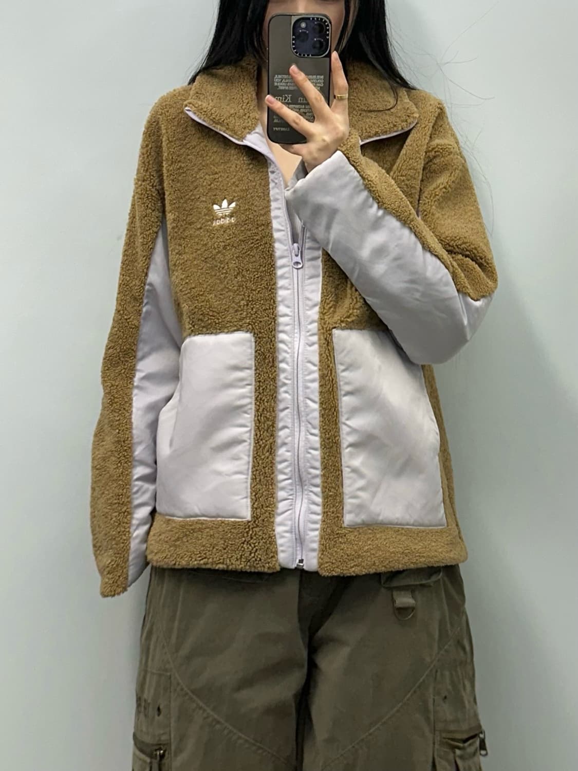 아디다스 쉐르파 브라운 바이커 자켓 상품이미지1