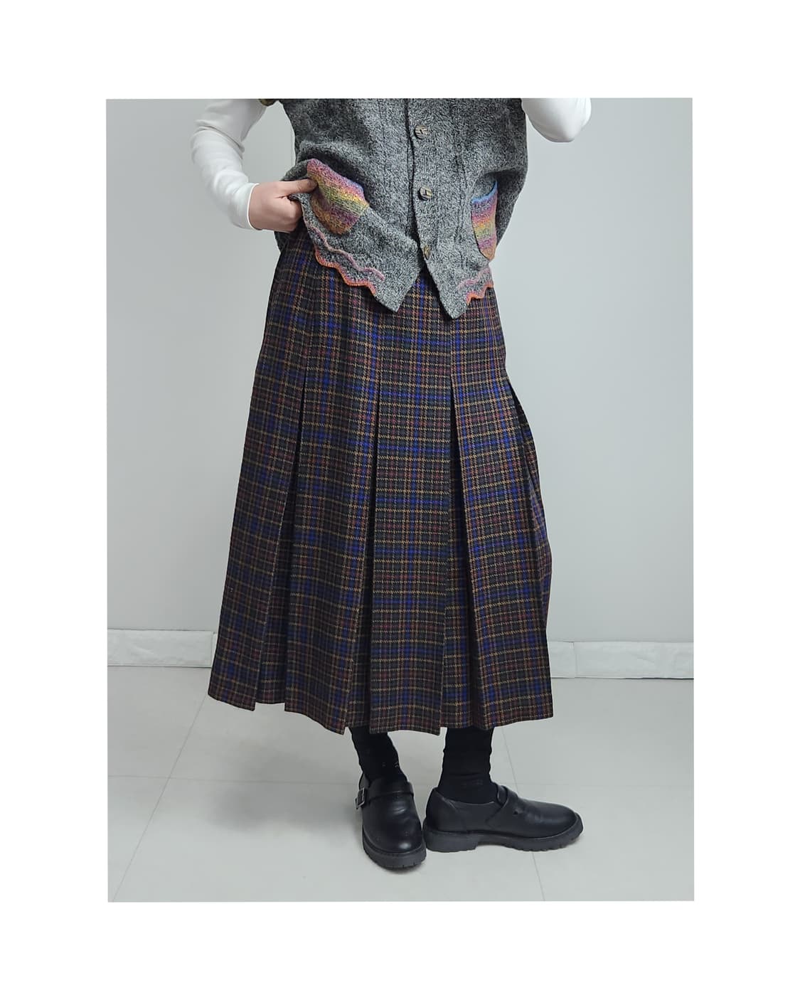 플리츠 체크 울 스커트 상품이미지1