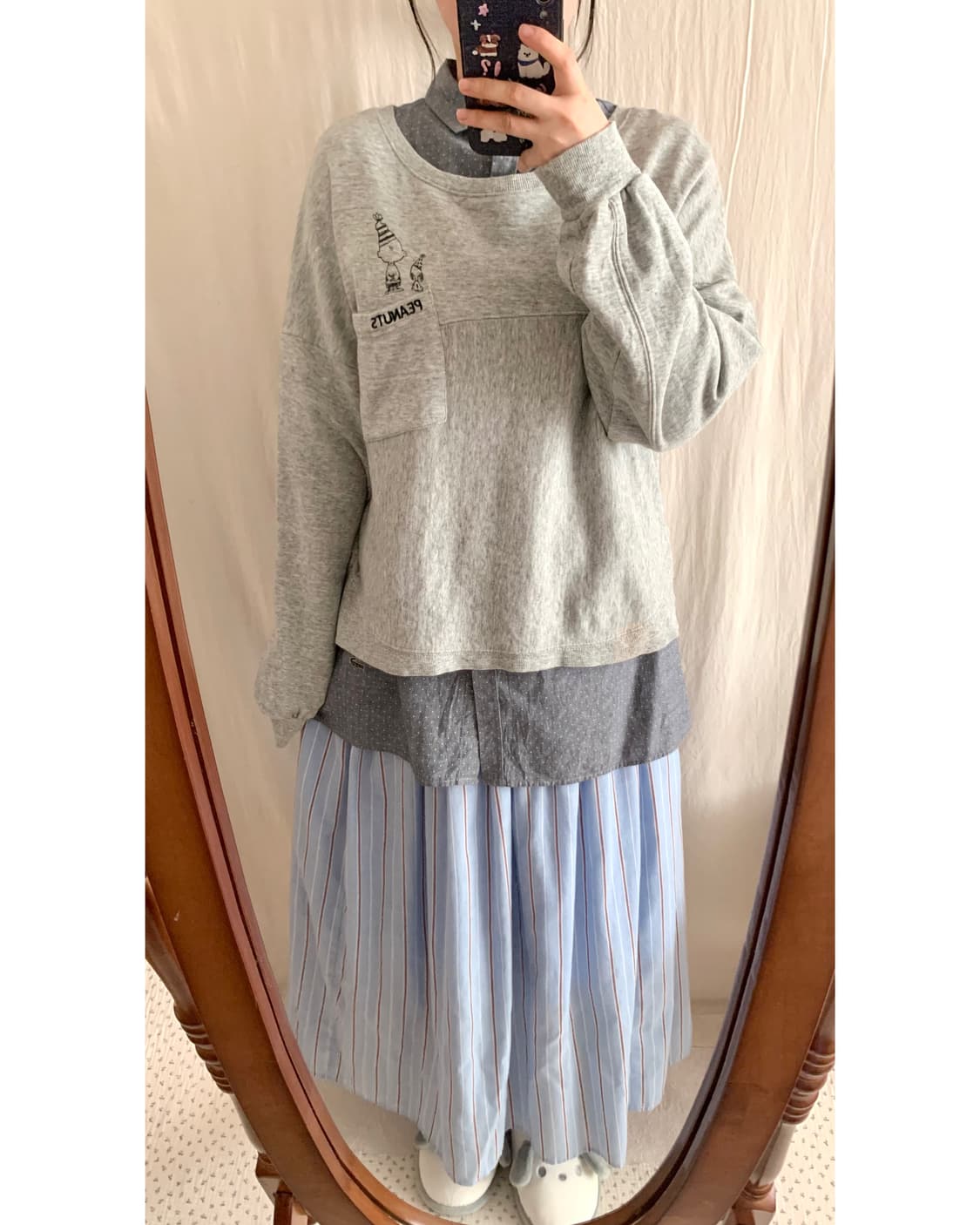 모리 하늘 스트라이프 롱스커트 상품이미지4