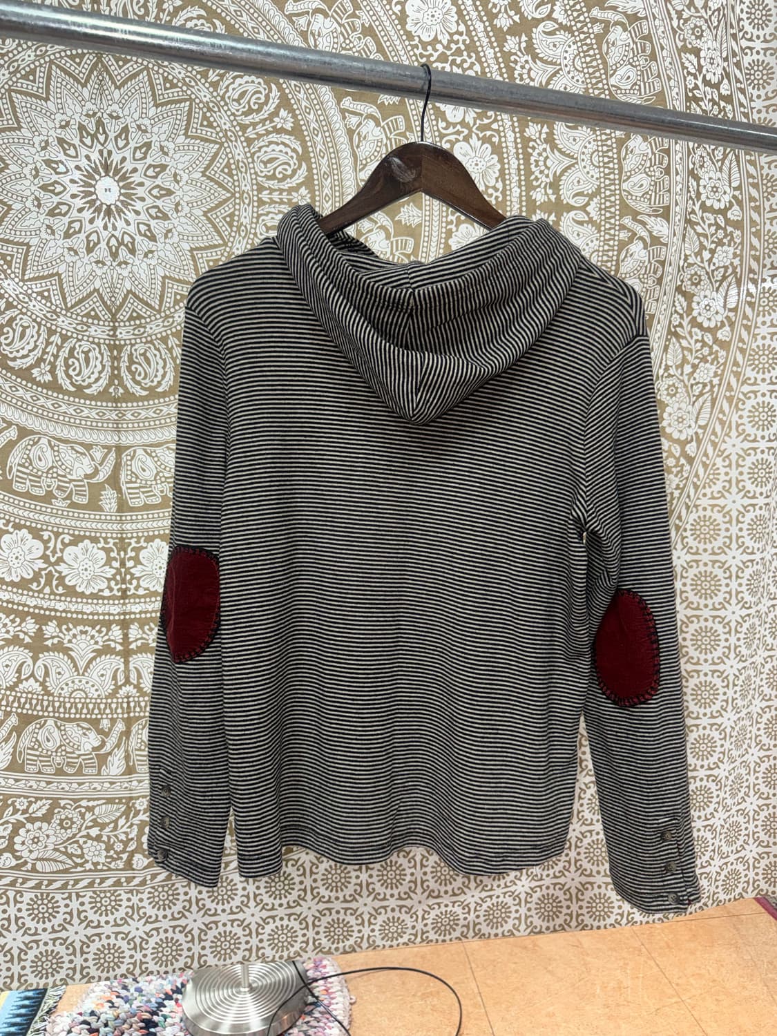 빈티지 여성 스트라이프 엘보패치 후드티  상품이미지4