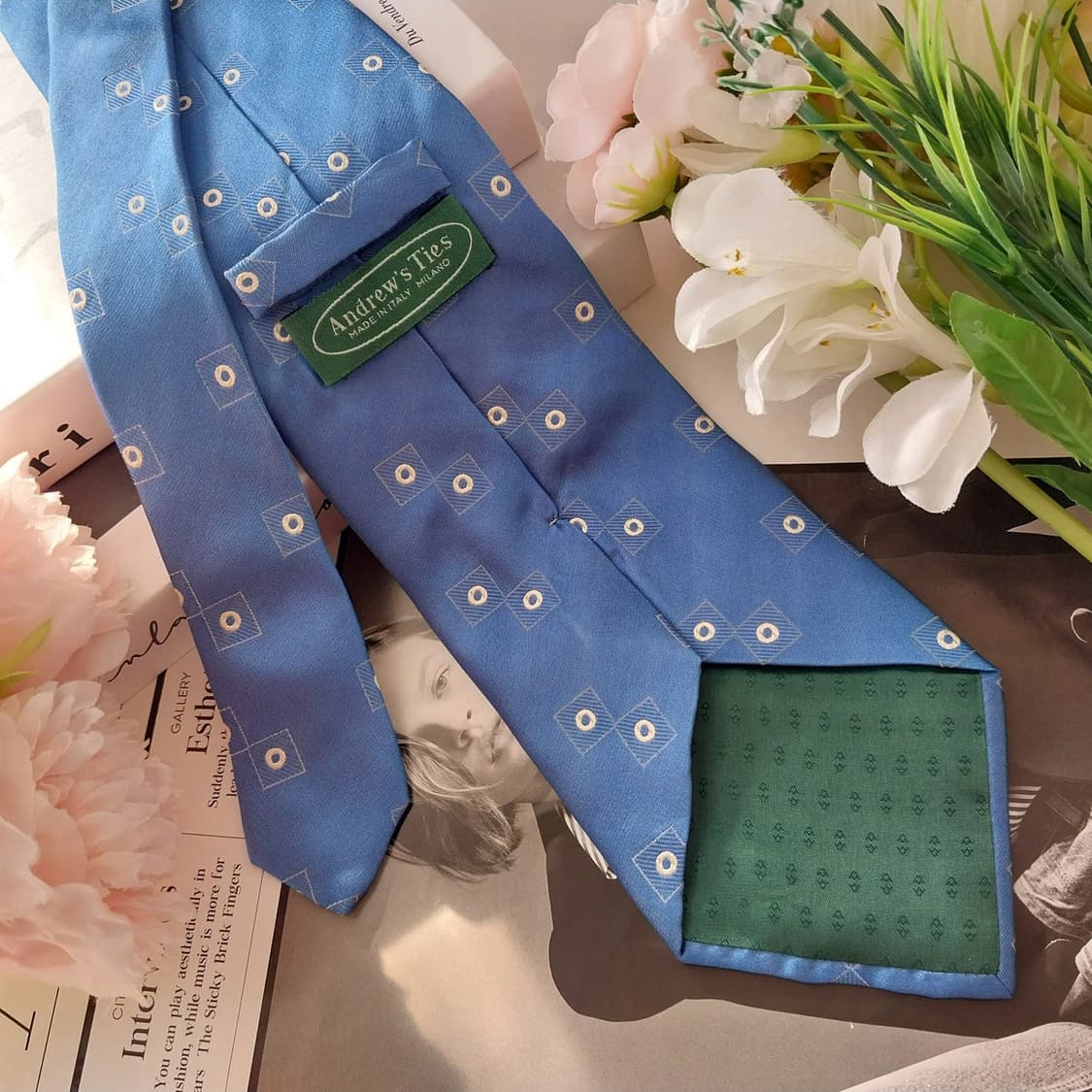 앤드류스타이 실크 블루 자카드 패턴 넥타이 9.9cm A+등급 K1354 상품이미지5