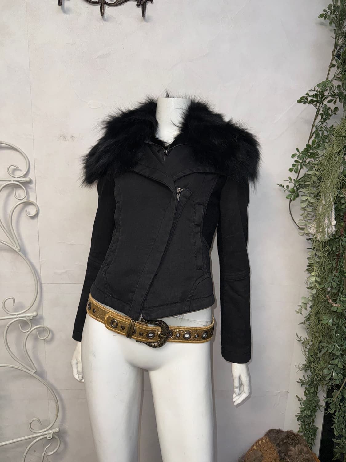 Black fox fur wool patch double rider jk 상품이미지1