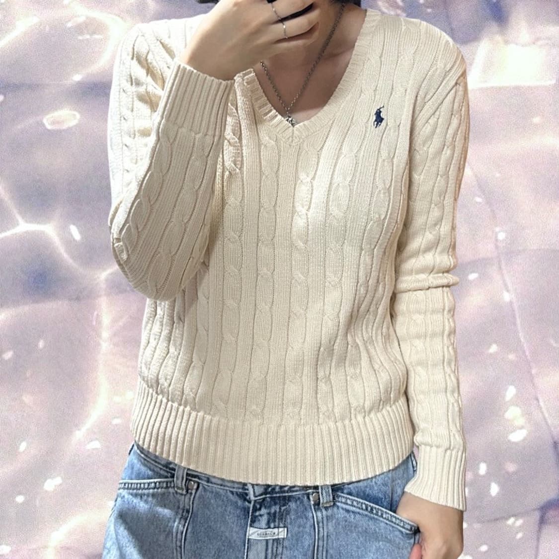 폴로 랄프로렌 신형 브이넥 꽈배기 니트 크림 아이보리 M  상품이미지1