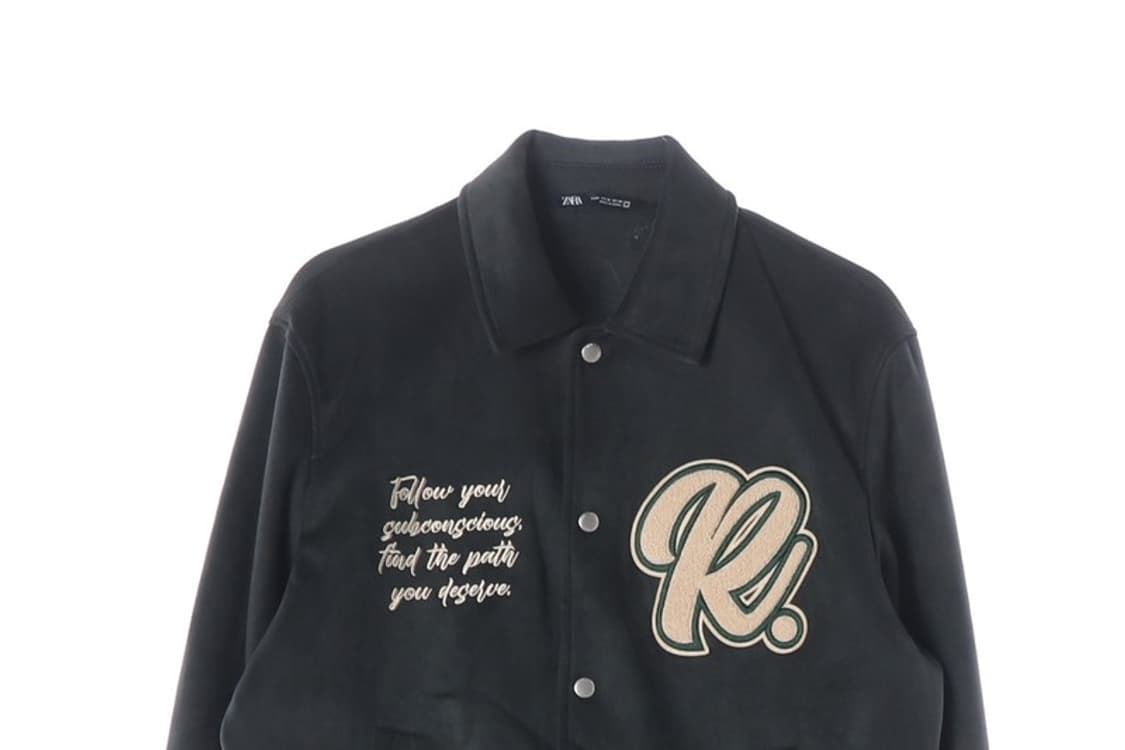 ZARA 페이크 스웨이드 자수 패치 바시티 자켓 M 상품이미지3