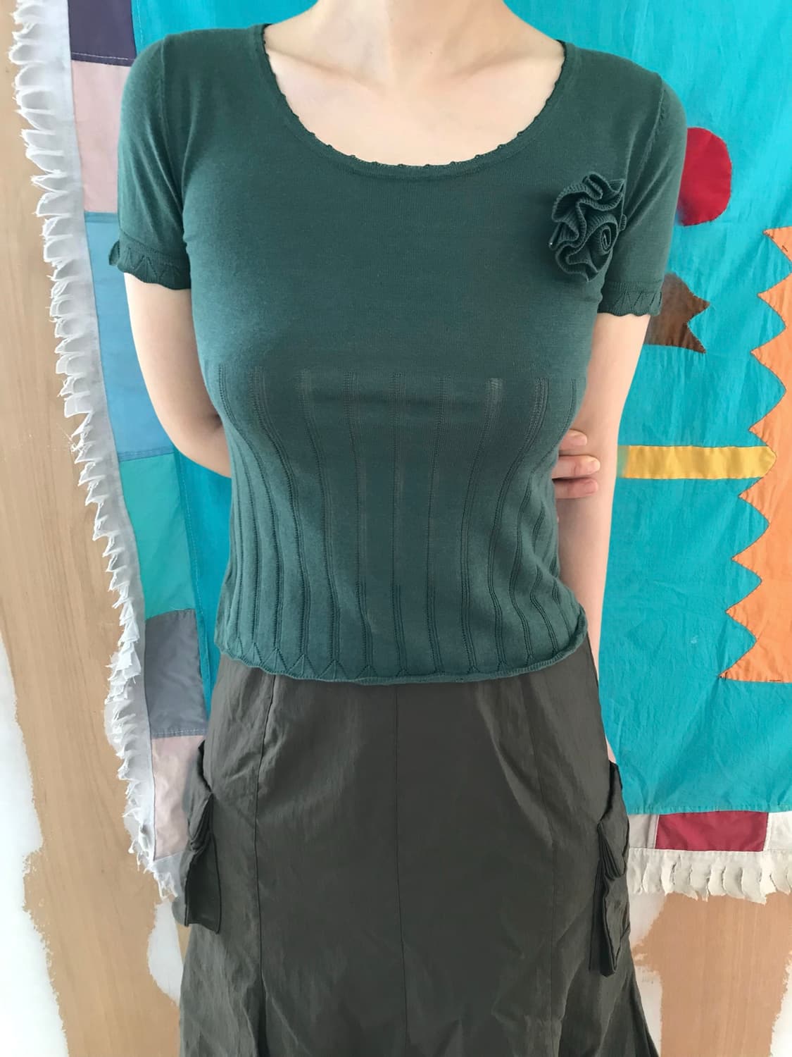 vintage rose green top 상품이미지1