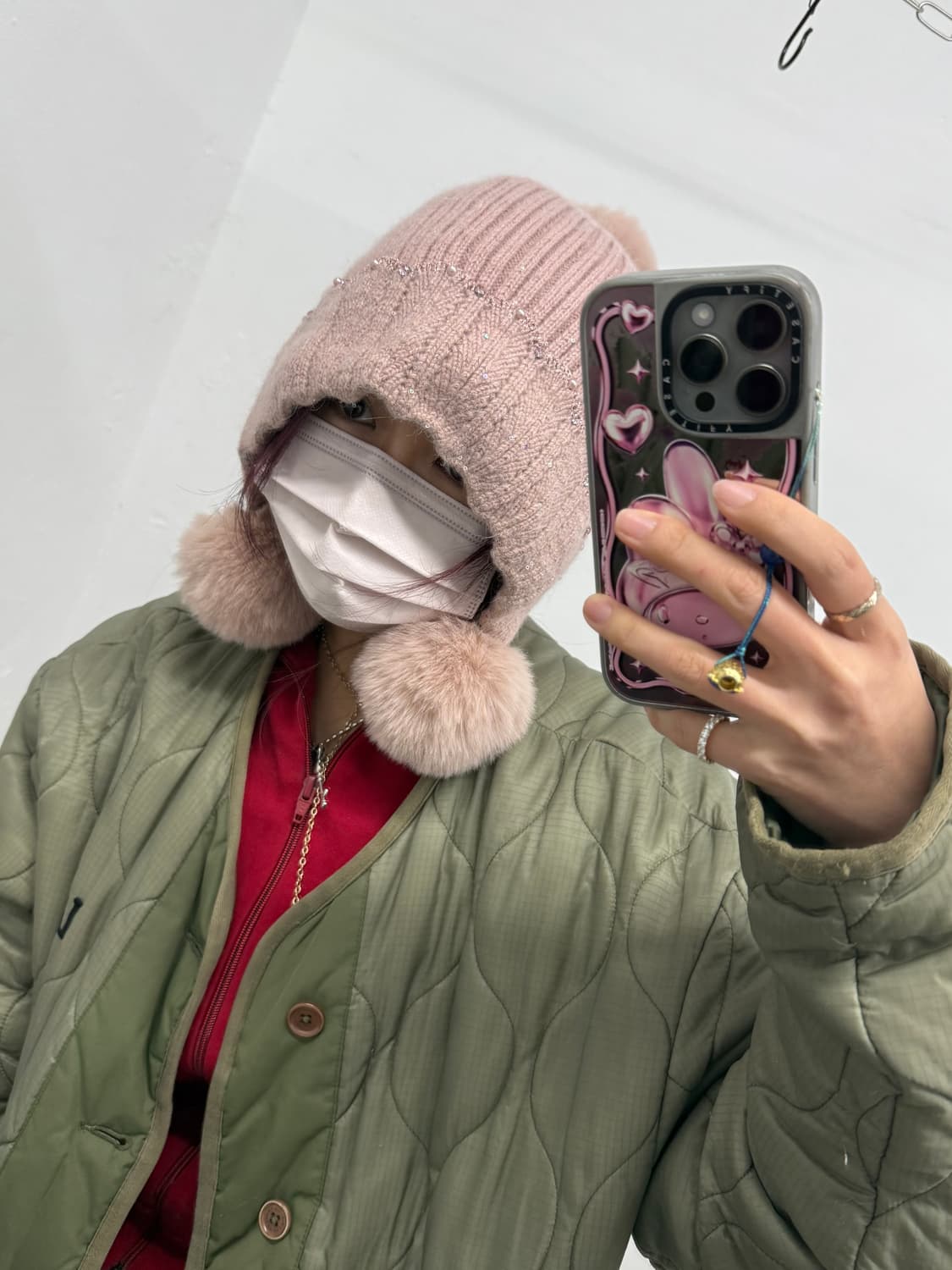 핑크 글리터 루즈 방울 비니 상품이미지1