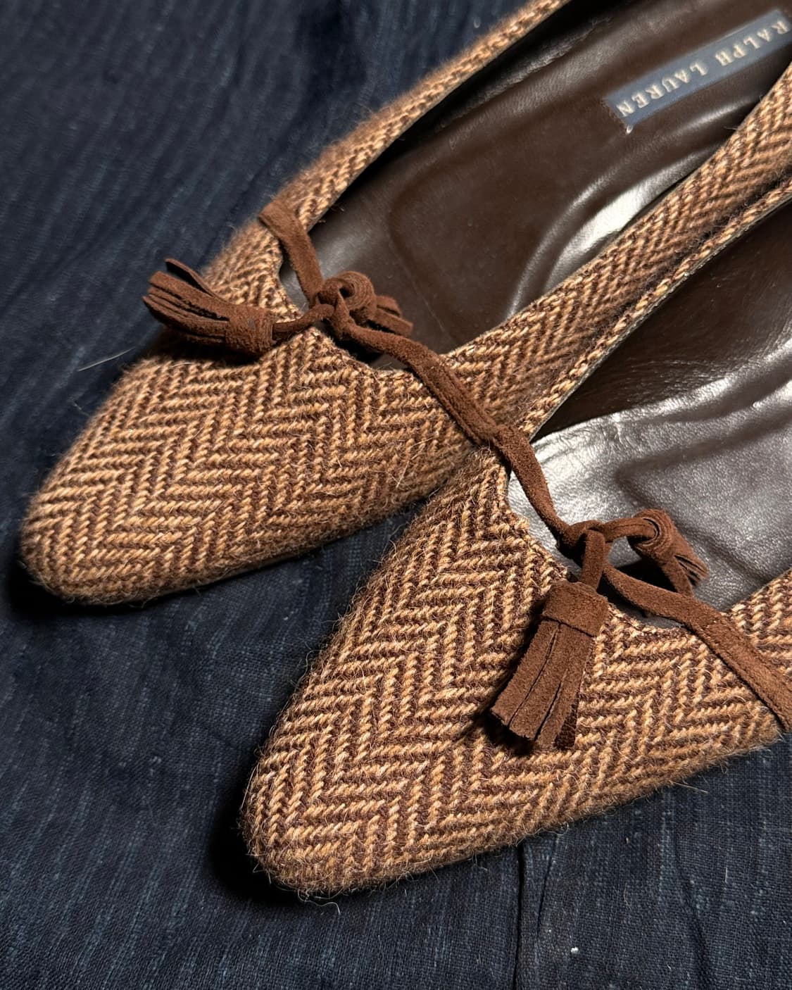 90-00‘s 폴로 랄프로렌 헤링본 트위드 테슬 플랫슈즈 6 1/2 상품이미지3