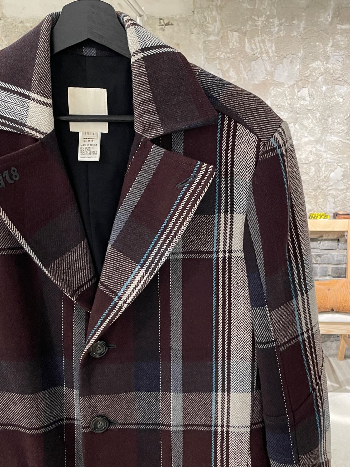 디젤 믹스 체크 패턴 아칼릭 울 코트 상품이미지3