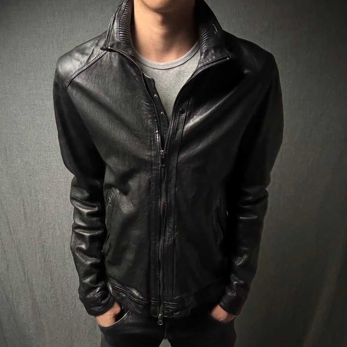 high neck ltaly lamb skin jacket 상품이미지1