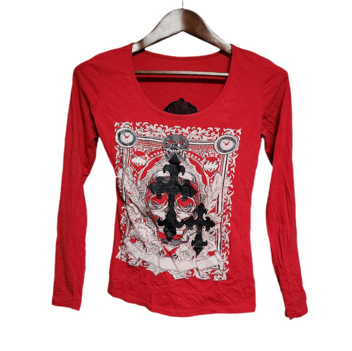 Vintage 락시크 시스루 가죽 크로스 레드 롱슬리브 상품이미지1