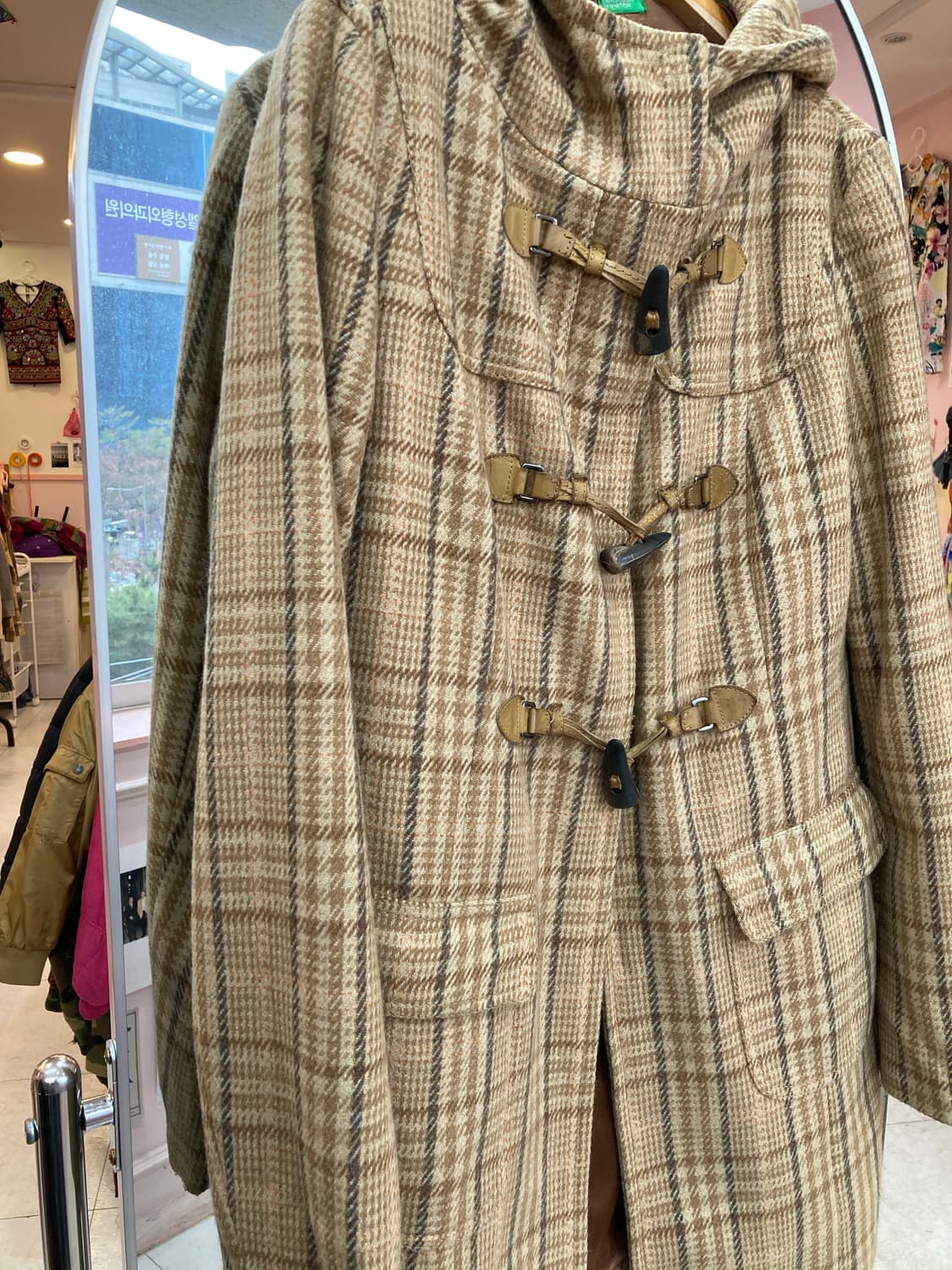 베네통 BENETTON 체크 떡볶이 코트 상품이미지3