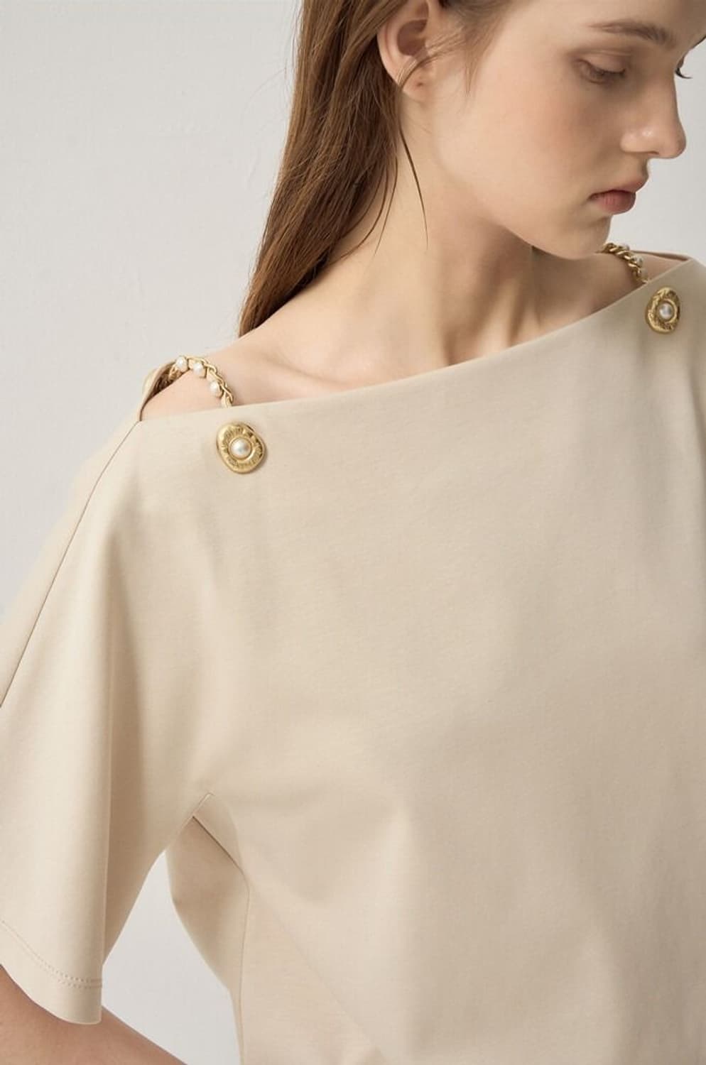 랑방 컬렉션 체인 스트랩 보트넷 하프 슬리브 탑 상품이미지7