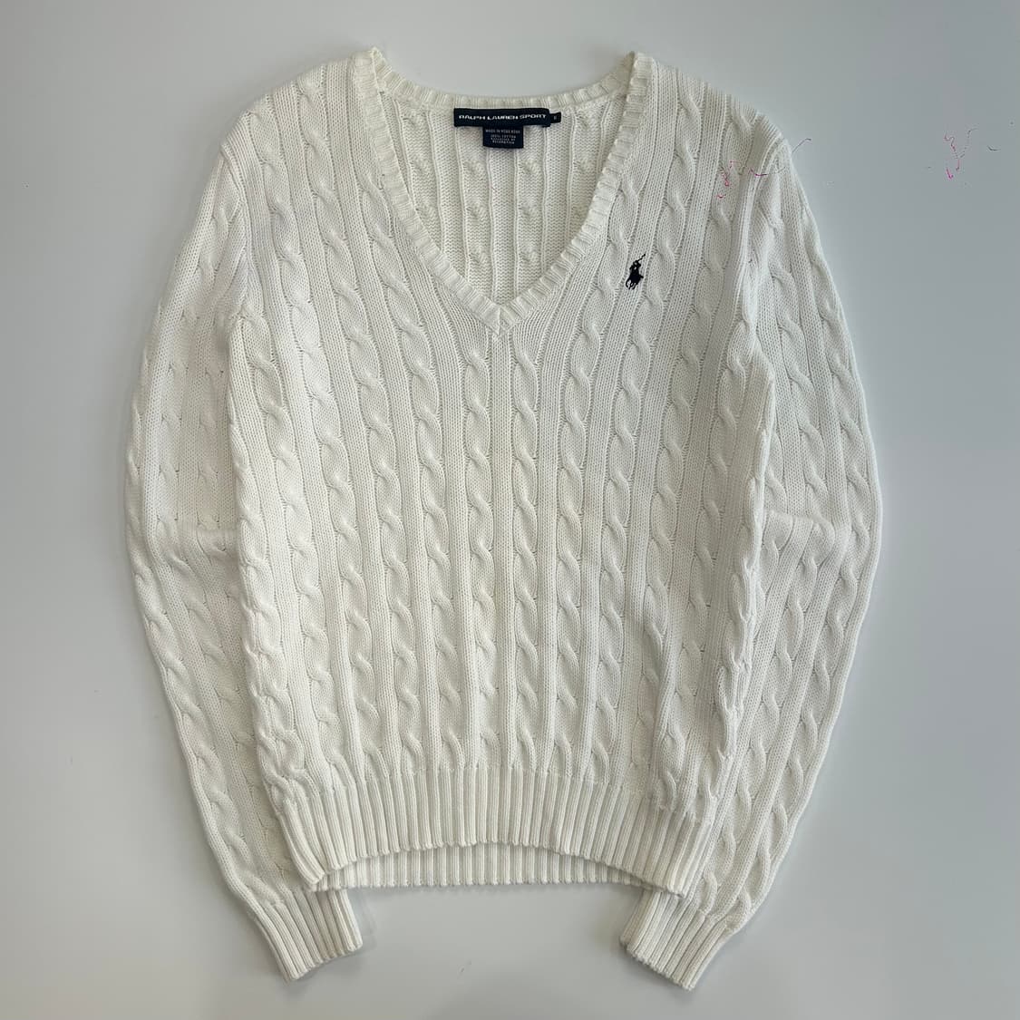 Polo 폴로 네이비포니 화이트 케이블 브이넥 니트 상품이미지3