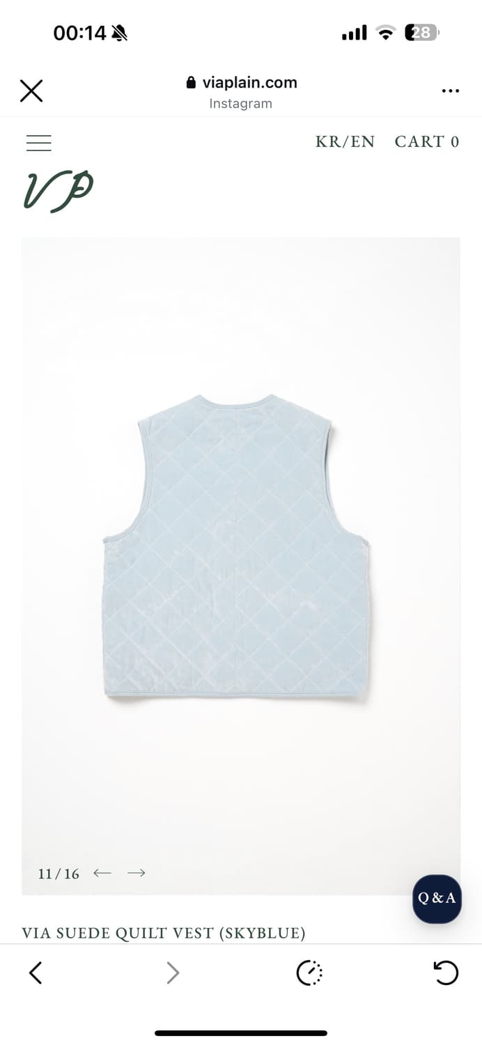 새상품 비아플레인 스웨이드 퀼팅 조끼 스카이블루 상품이미지2