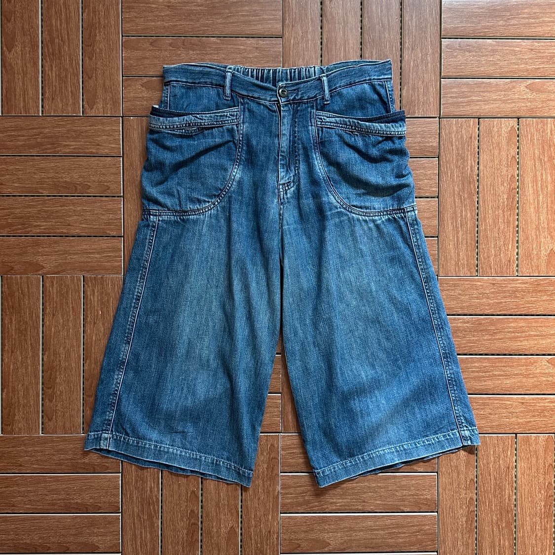 Deep blue wide denim shorts 상품이미지4
