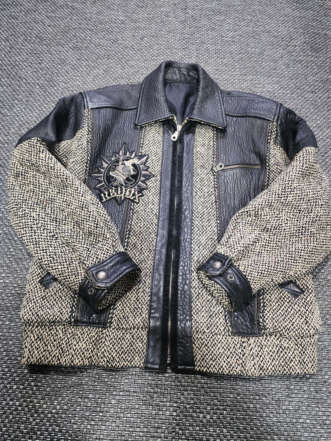 빈티지 레녹스 가죽 트위드 배색 자켓  105 상품이미지5