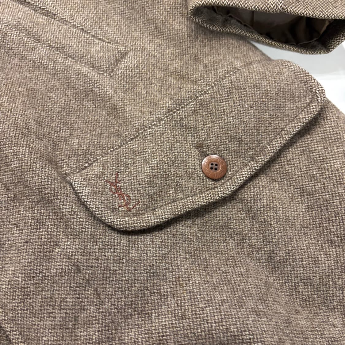 [100] 입생로랑 뿌르 옴므 브라운 베이지 헤링본 울 코트 B656 상품이미지6