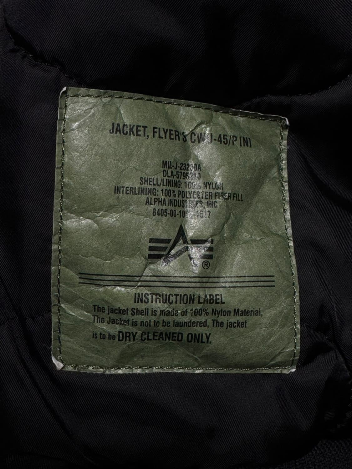 알파인더스트리 CWU-45/P 플라이트 자켓 블랙 (S) 상품이미지5