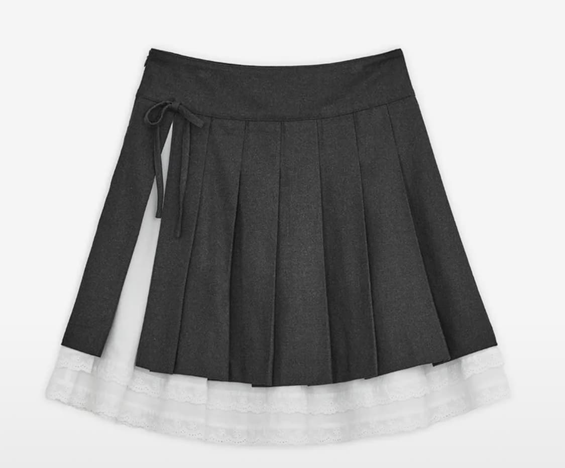 허그유어스킨 슬릿 플리츠 미디 스커트 차콜  상품이미지1