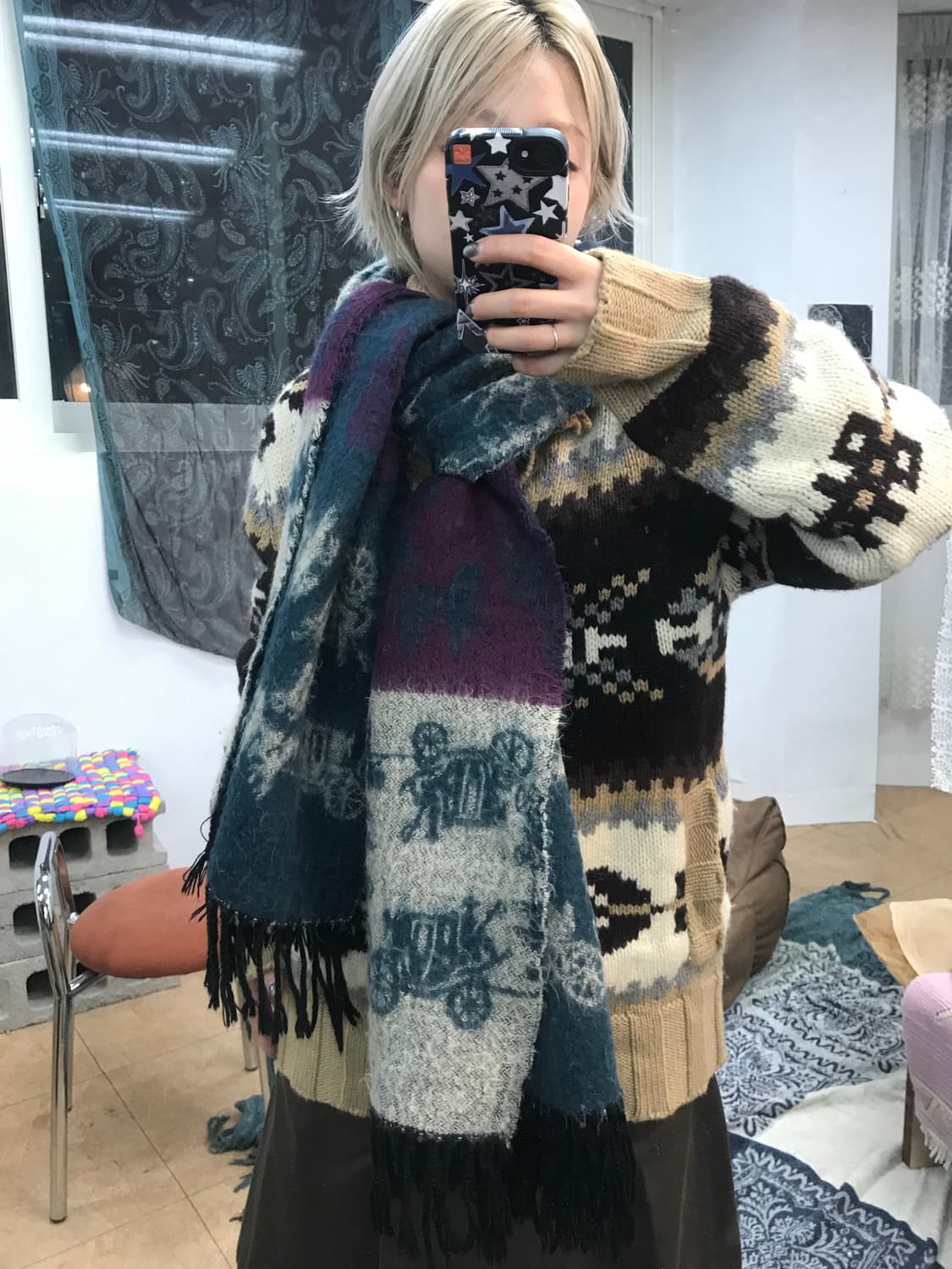 빈티지 배색 패턴 머플러 목도리  상품이미지2