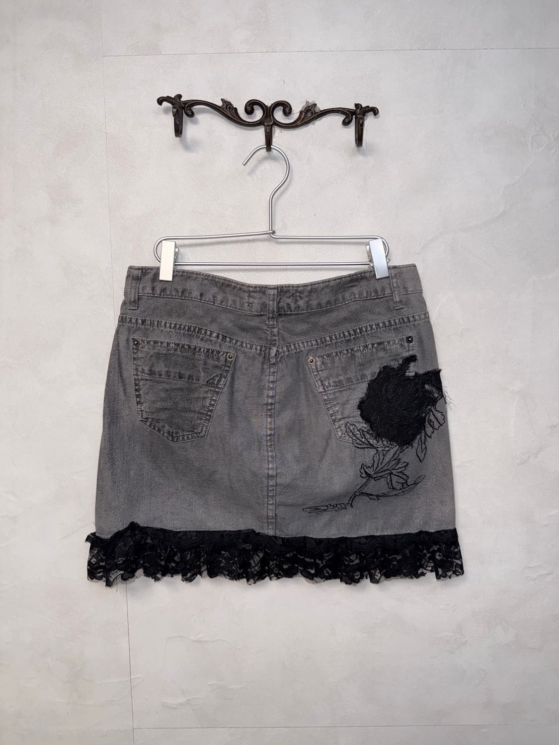 Gray glitter denim oriental embroid sk 상품이미지3