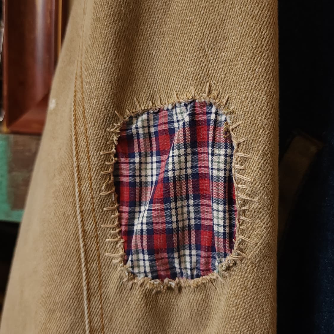 90s 빈티지 데님 바시티 자켓 컨트리 체크 패치워크 빅사이즈 3XL 상품이미지10