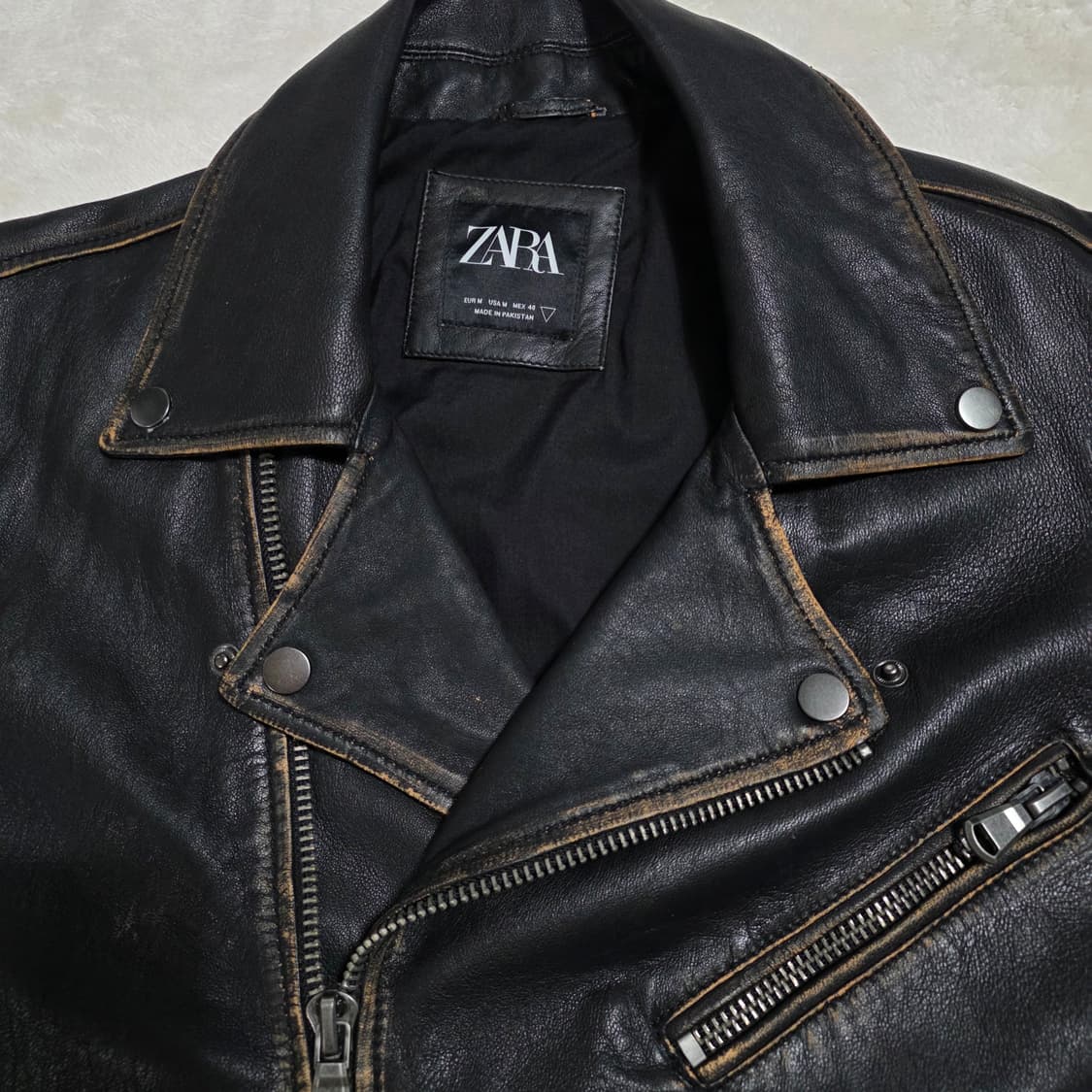 (M)자라 빈티지 워싱 램스킨 레더 라이더 자켓 상품이미지2