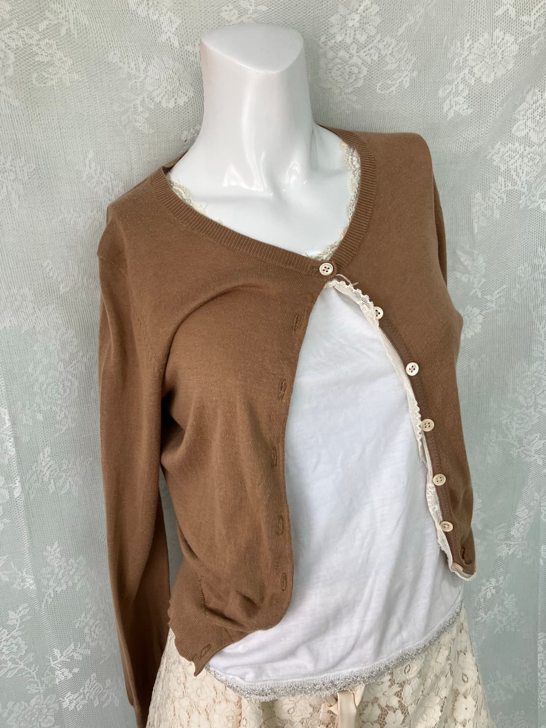 빈티지 브라운 레이스 가디건 1124 모리걸 y2k 스트릿 갸루 펑키 일 상품이미지4