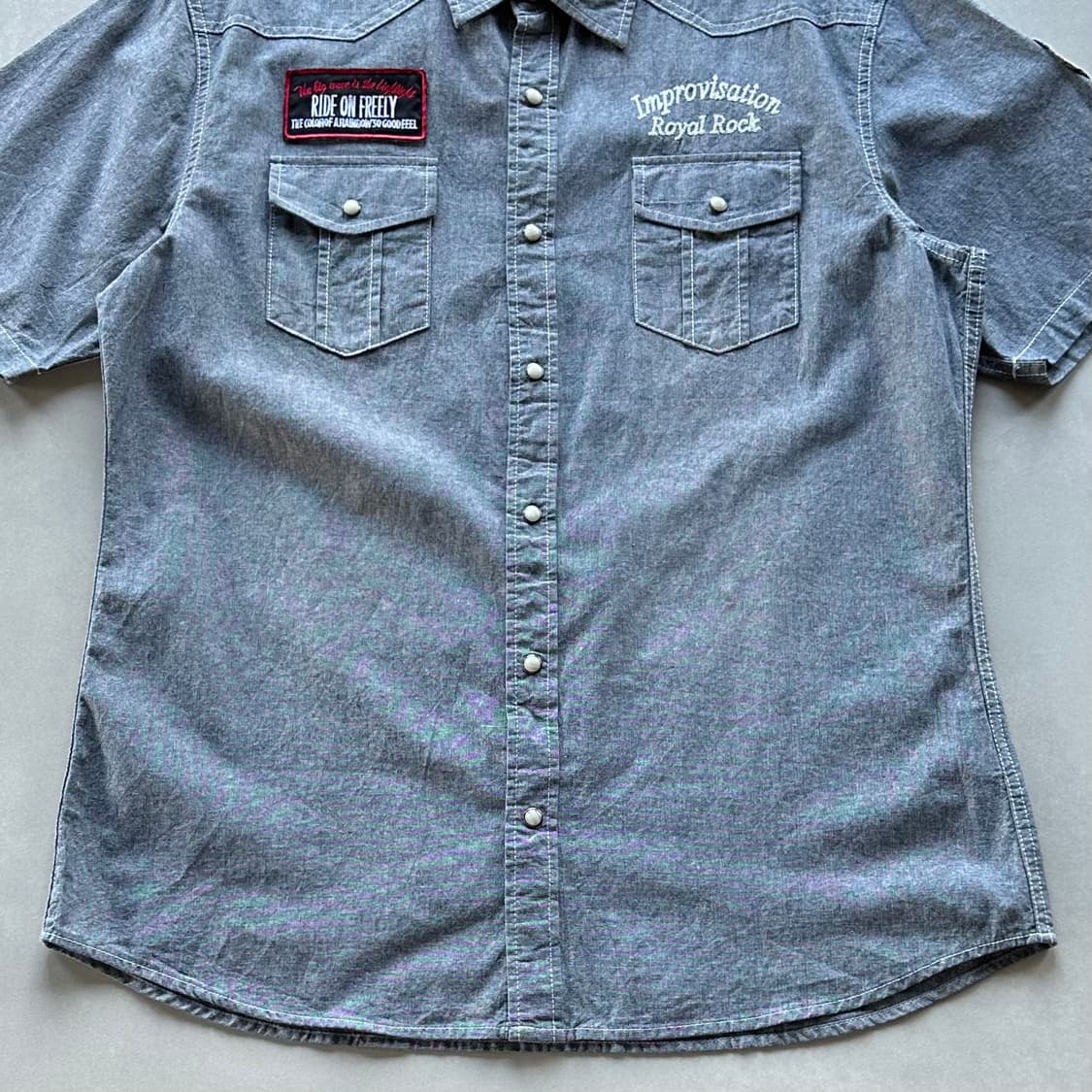 [L-XL](새상품)THRUXTON 샴브레이 웨스턴 반팔 셔츠 상품이미지5