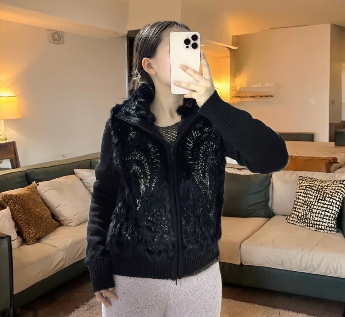 빈티지 홍콩 INTOO 양두지퍼 자수 토끼털 니트자켓 상품이미지1