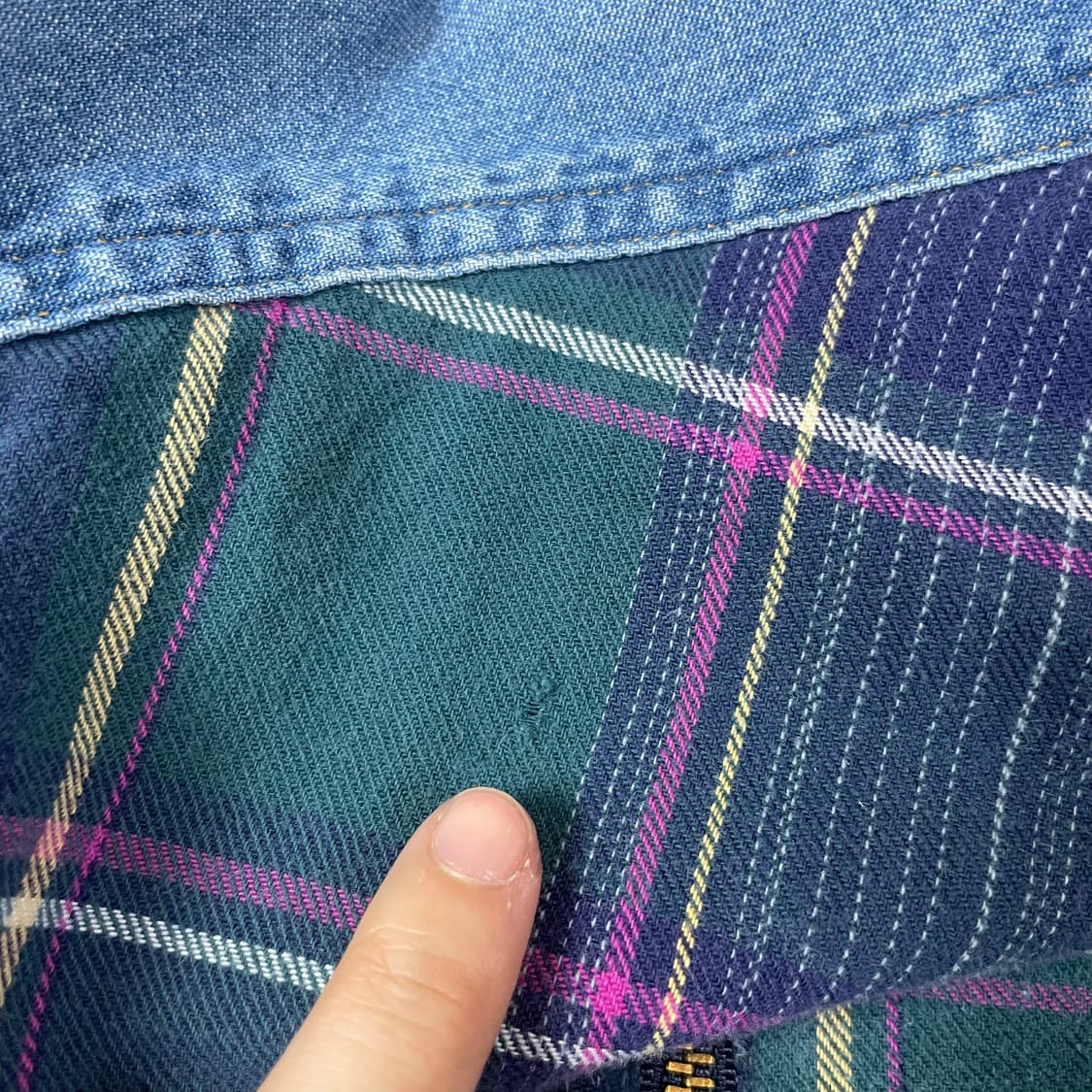 JUST FOR 코듀로이 카라 타탄체크 코튼 청 데님 셔츠  상품이미지6