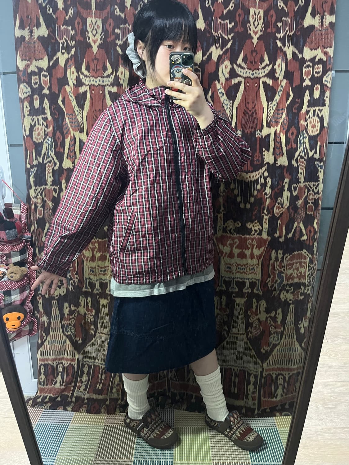 타탄 레드 체크 바람막이 자켓 상품이미지3