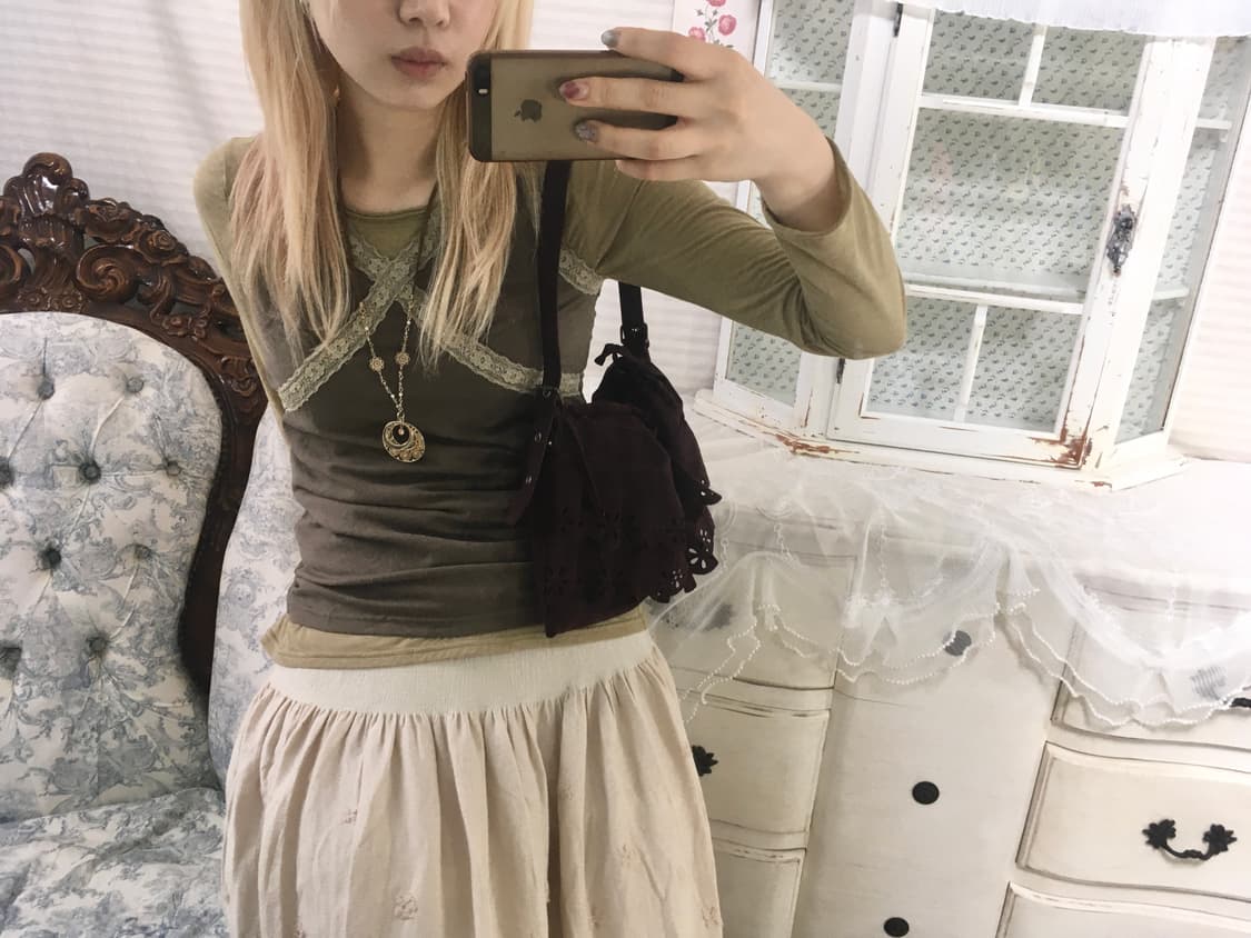 빈티지 카키 레이스 슬리브리스 상품이미지2